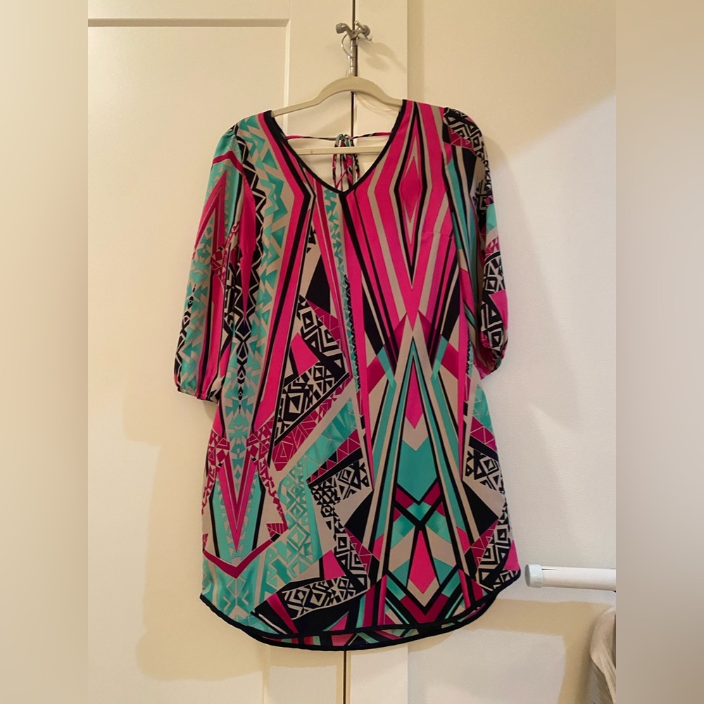 Pink owl Geometric Multicolor V-Neck Women's dress